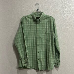 Men’s Green Plaid‎ Long Shirt Button Down Size Large Cotton Business Casual